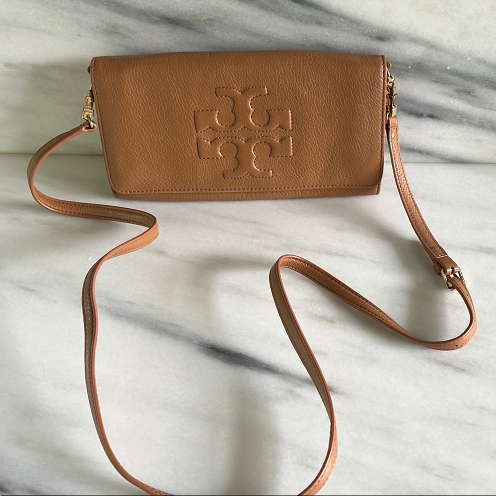 Tory Burch Tan Crossbody Bag or Clutch with Embossed Logo